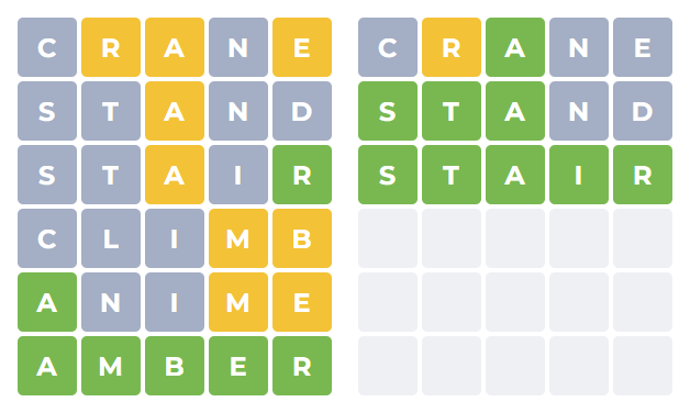 Player trying to solve both word puzzles in Duotrigordle
